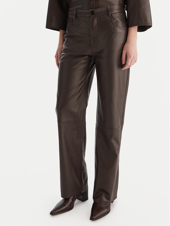ViCOLO Spodnie skórzane TF0318 Brązowy Regular Fit
