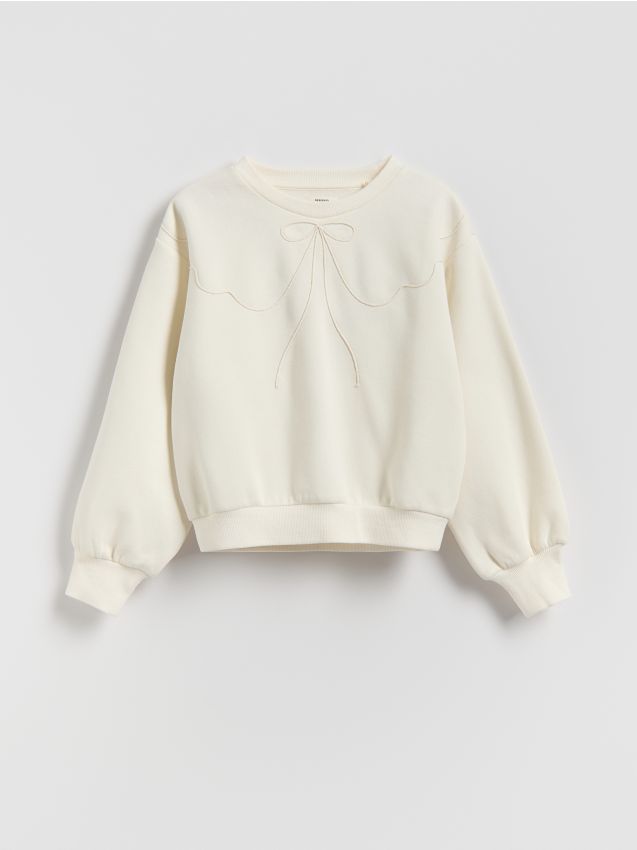 Reserved - Bluza z kokardą - złamana biel