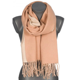 Szalik damski szal bawełniany DWUSTRONNY z frędzlami AX-163-10 puder