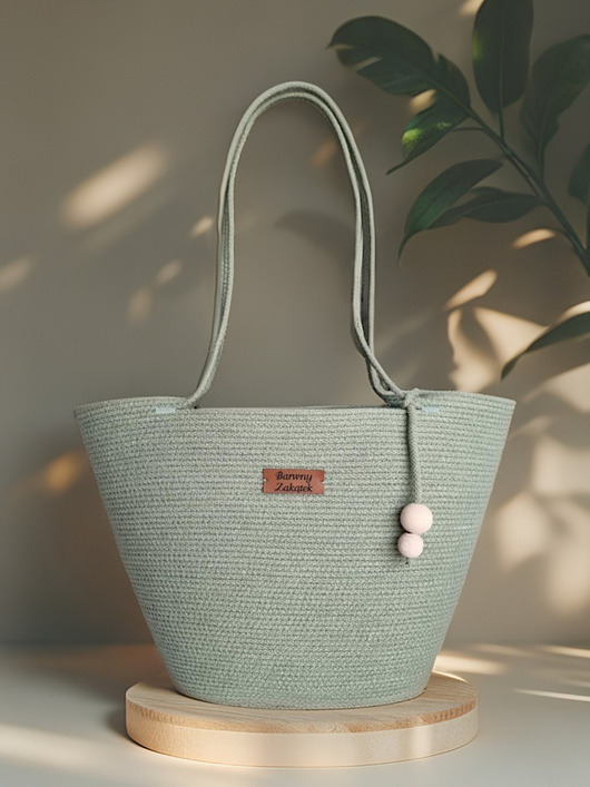 Torebka koszyk miejski ze sznurka rękodzieło na prezent TS02-b019