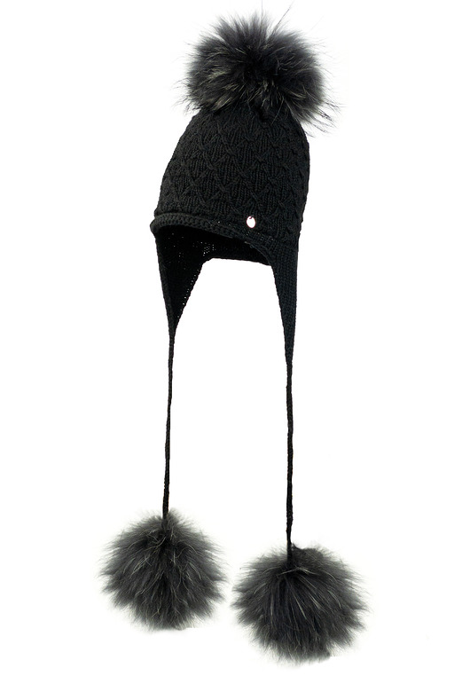 Czapka dla dziewczynki na zimę CARMINIA z trzema pomponami czarny