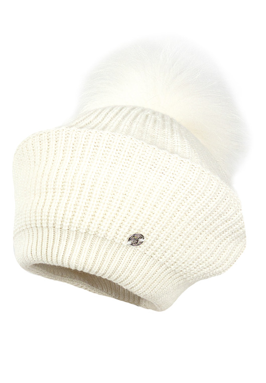 Beret dla dziewczynki na zimę NIFA z pomponem ekri