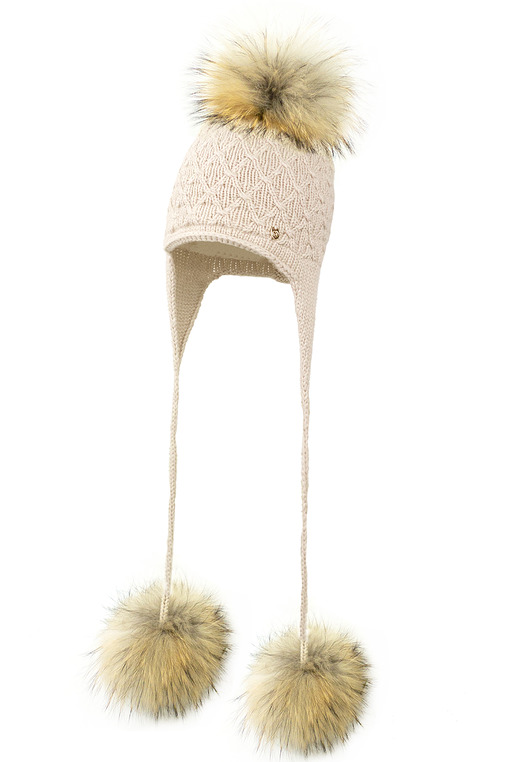 Czapka dla dziewczynki na zimę CARMINIA z trzema pomponami latte