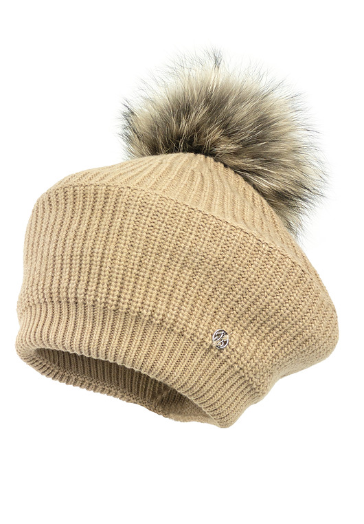 Beret dla dziewczynki na zimę NIFA z pomponem karmel