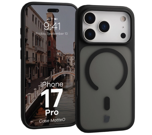 Bizon MatteO z MagSafe do iPhone 17 Pro Półprzezroczyste z czarną ramką