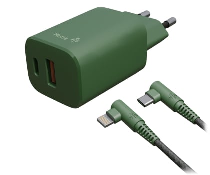Hune Ładowarka sieciowa GaN 20W USB-C+USB-A + 1.2 m Lightning For