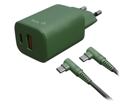 Hune Ładowarka sieciowa GaN 20W USB-C+USB-A + 1.2 m USB-C Forest
