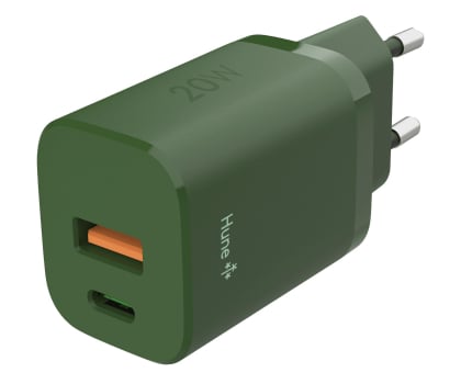 Hune Ładowarka sieciowa GaN 20W USB-C + USB-A Forest Green