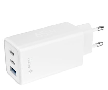 Hune Ładowarka sieciowa GaN 65W 2x USB-C+USB-A Snow White