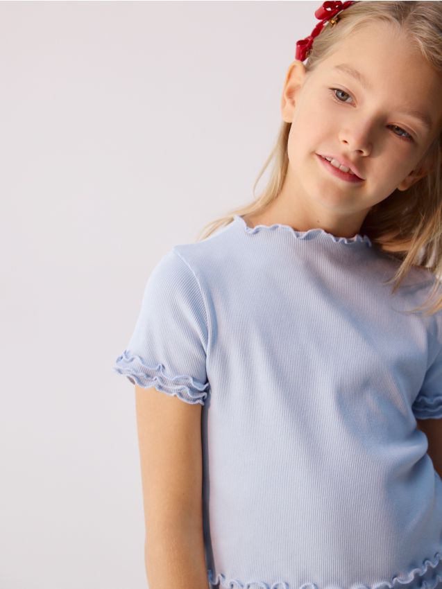 Reserved - Prążkowany t-shirt - jasnoniebieski