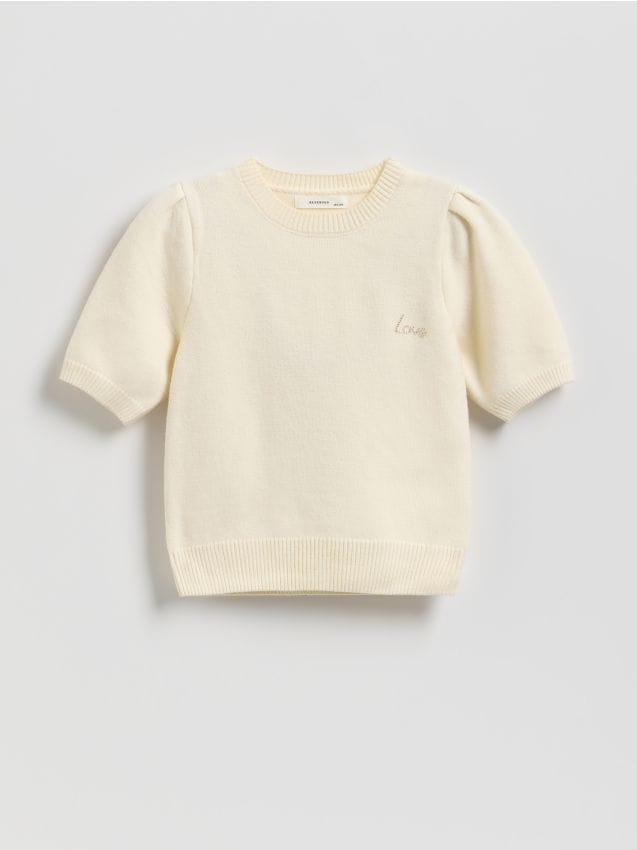 Reserved - Sweter z krótkim rękawem - złamana biel