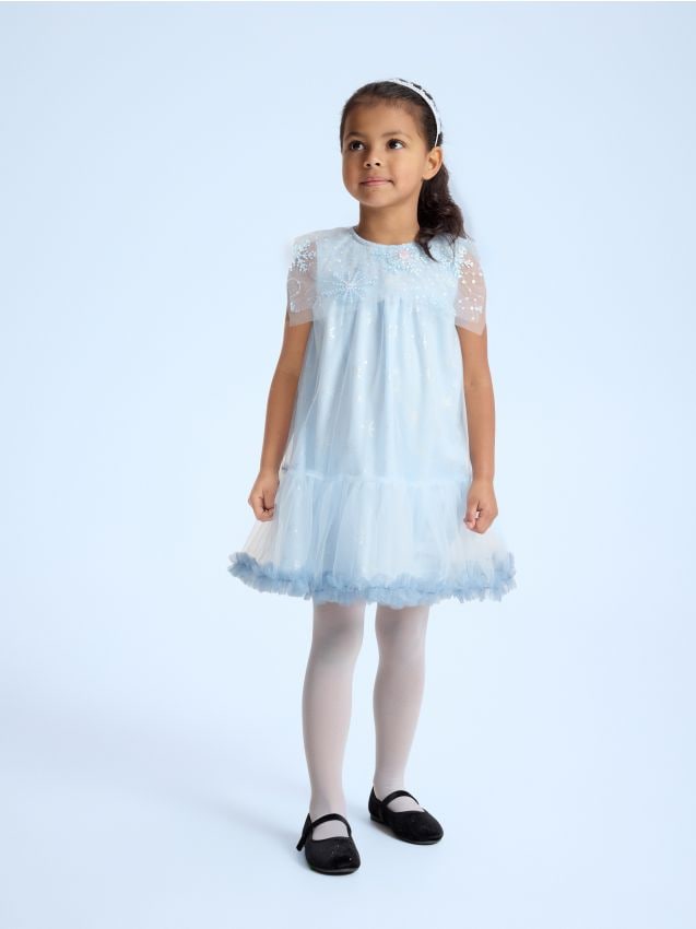 Reserved - Tiulowa sukienka z cekinami - jasnoniebieski