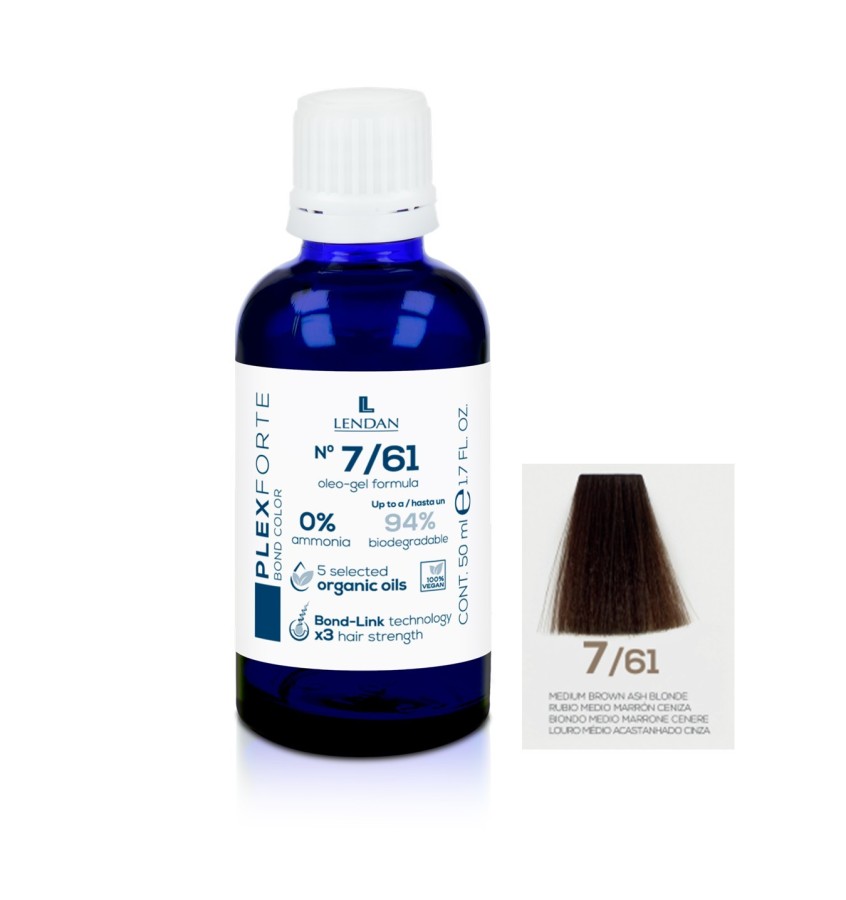 Lendan Plex Forte Bond Color, farba do włosów do trwałej lub półtrwałej koloryzacji, 7/61, 50ml