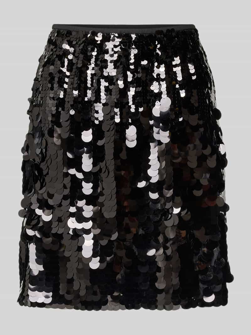 Spódnica o długości do kolan z cekinowym obszyciem model ‘PELEOA’