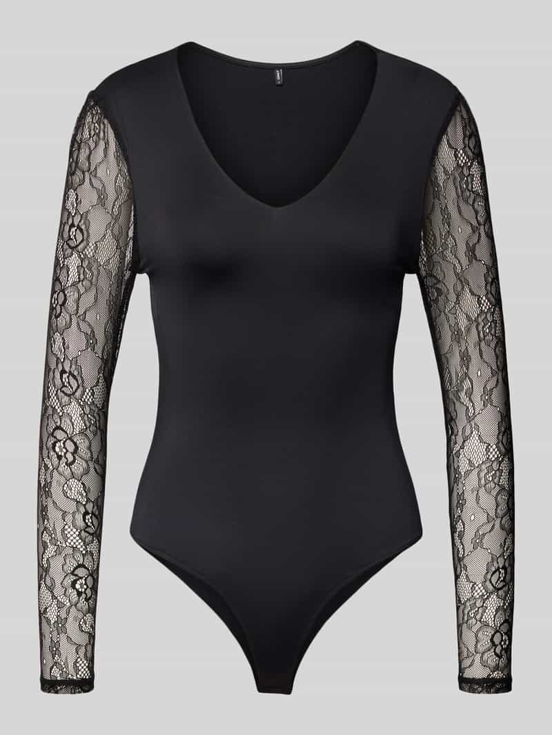 Body o kroju slim fit z koronkowymi rękawami model ‘SIA’