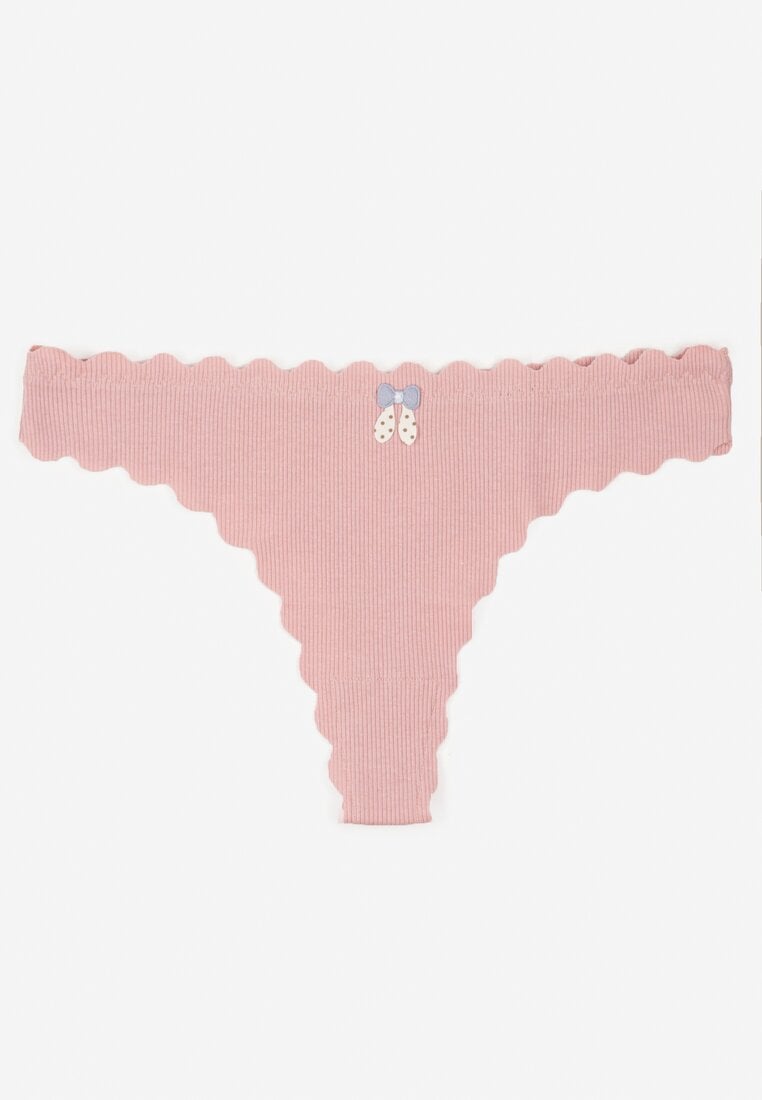 Ciemnoróżowe Bawełniane Majtki Stringi z Prążkowanej Tkaniny Eziane