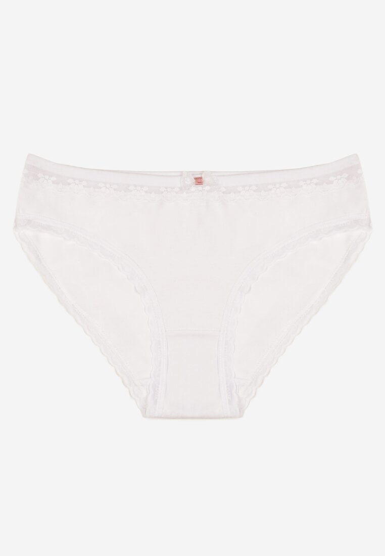Białe Bawełniane Majtki Typu Figi z Koronką i Kokardą Zeteria