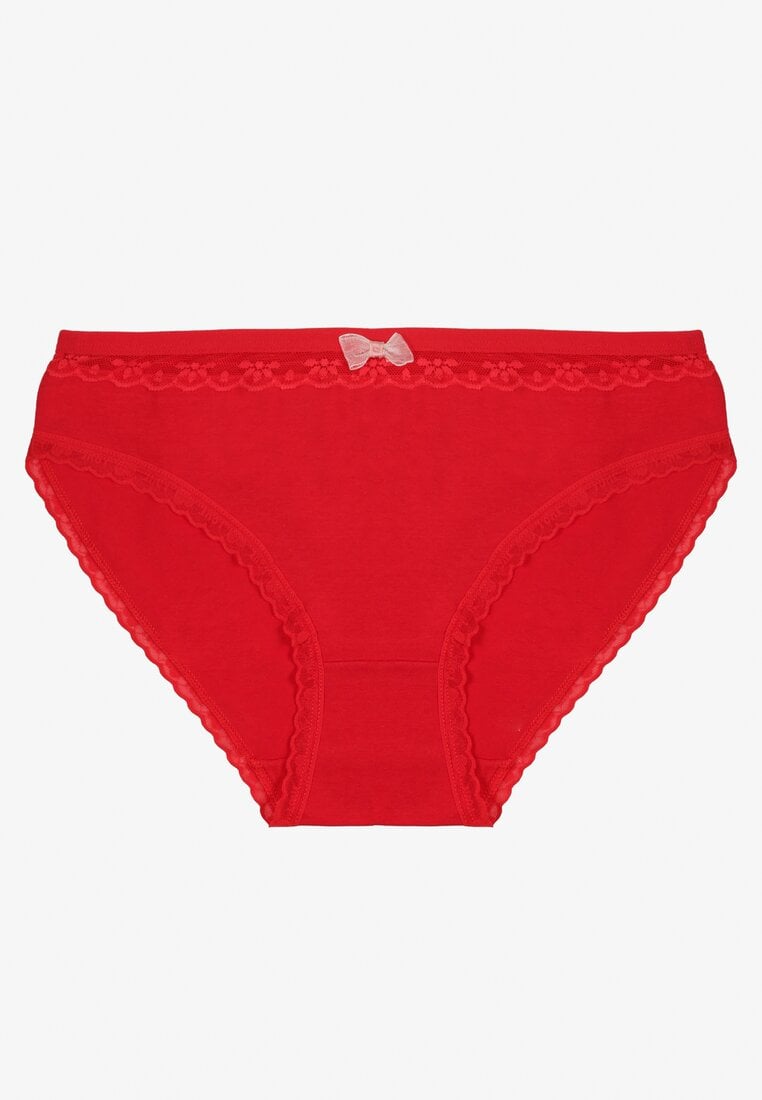 Czerwone Bawełniane Majtki Typu Figi z Koronką i Kokardą Zeteria