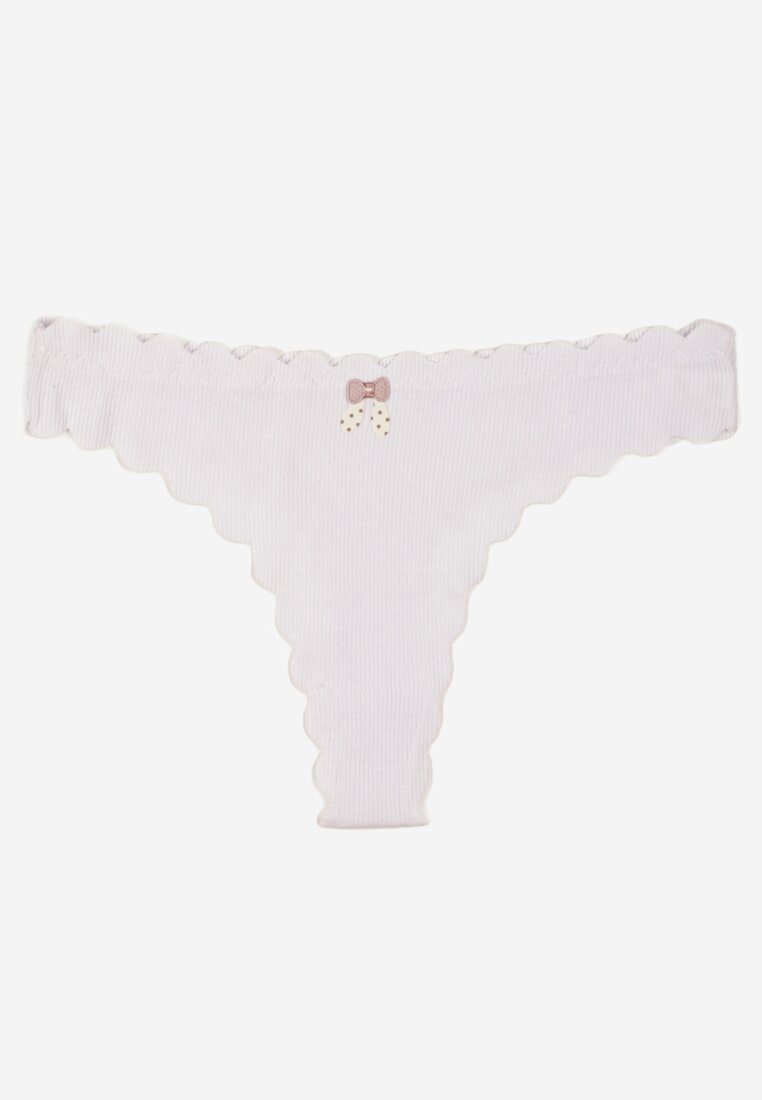 Białe Bawełniane Majtki Stringi z Prążkowanej Tkaniny Eziane