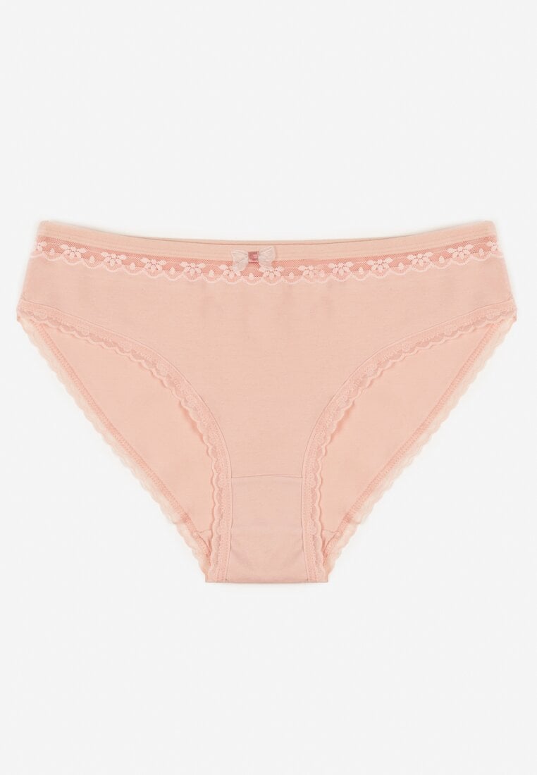 Różowe Bawełniane Majtki Typu Figi z Koronką i Kokardą Zeteria