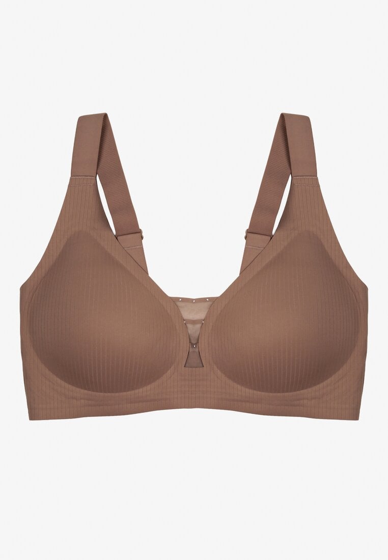 Ciemnobeżowy Biustonosz z Prążkowanego Materiału Ezimere