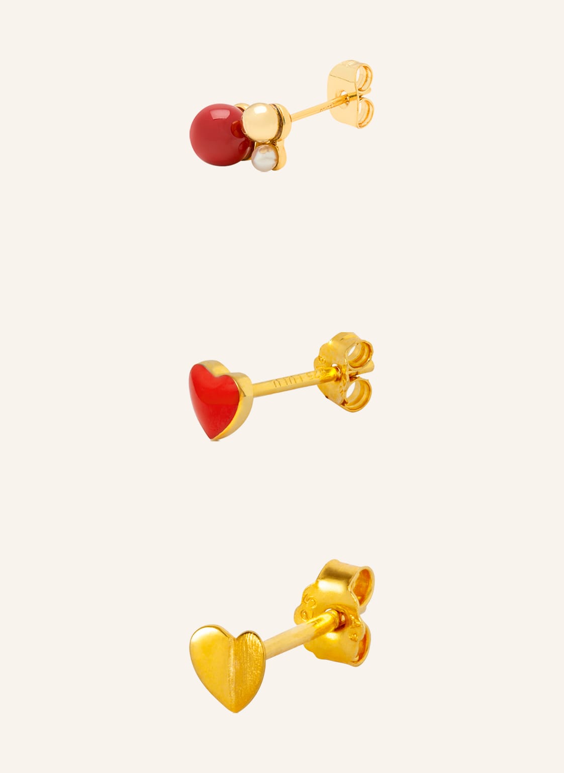 Lulu Copenhagen Zestaw 3 Sztuk Kolczyków Heart gold