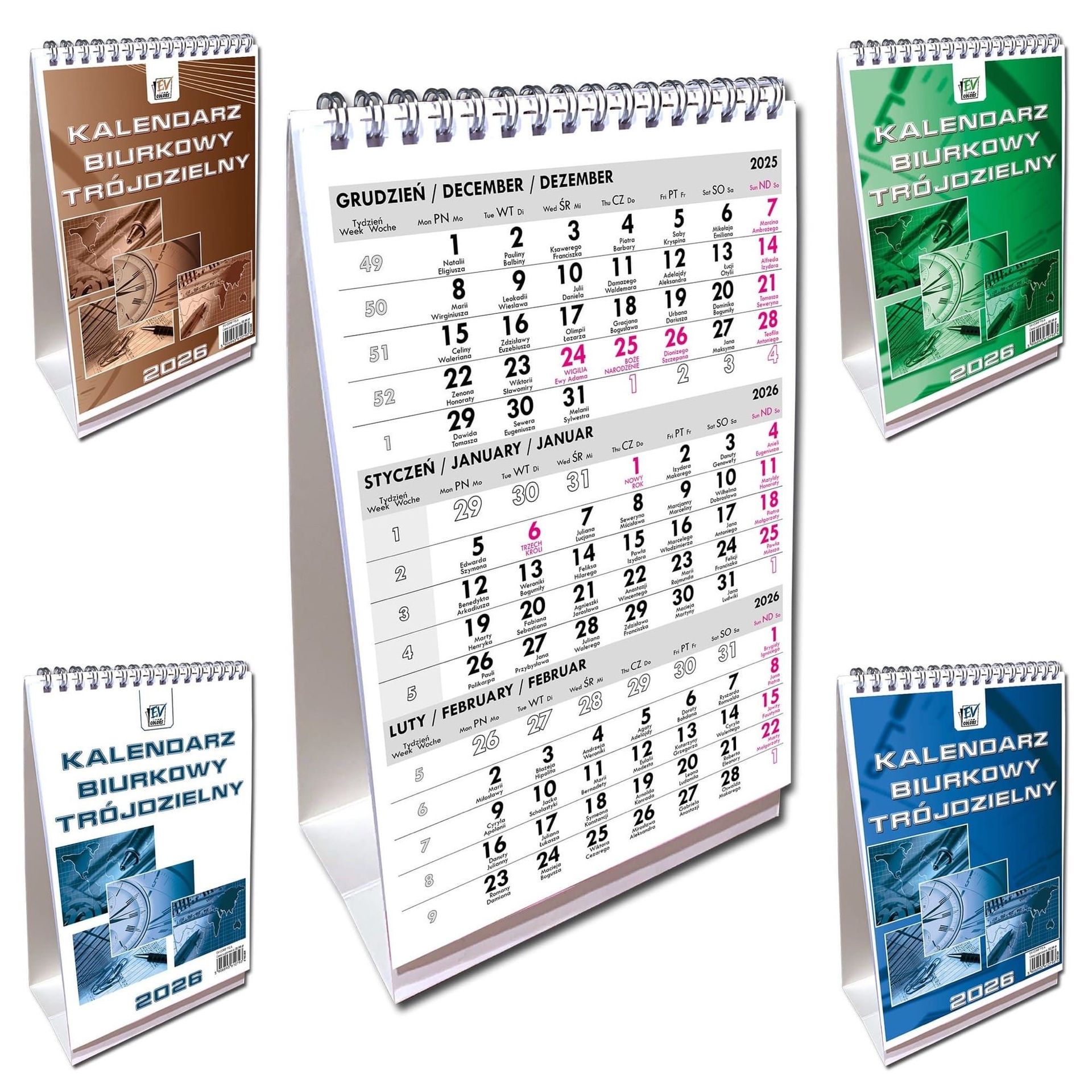 Kalendarz 2026 A5 biurkowy trójdzielny pion mix - kalendarz