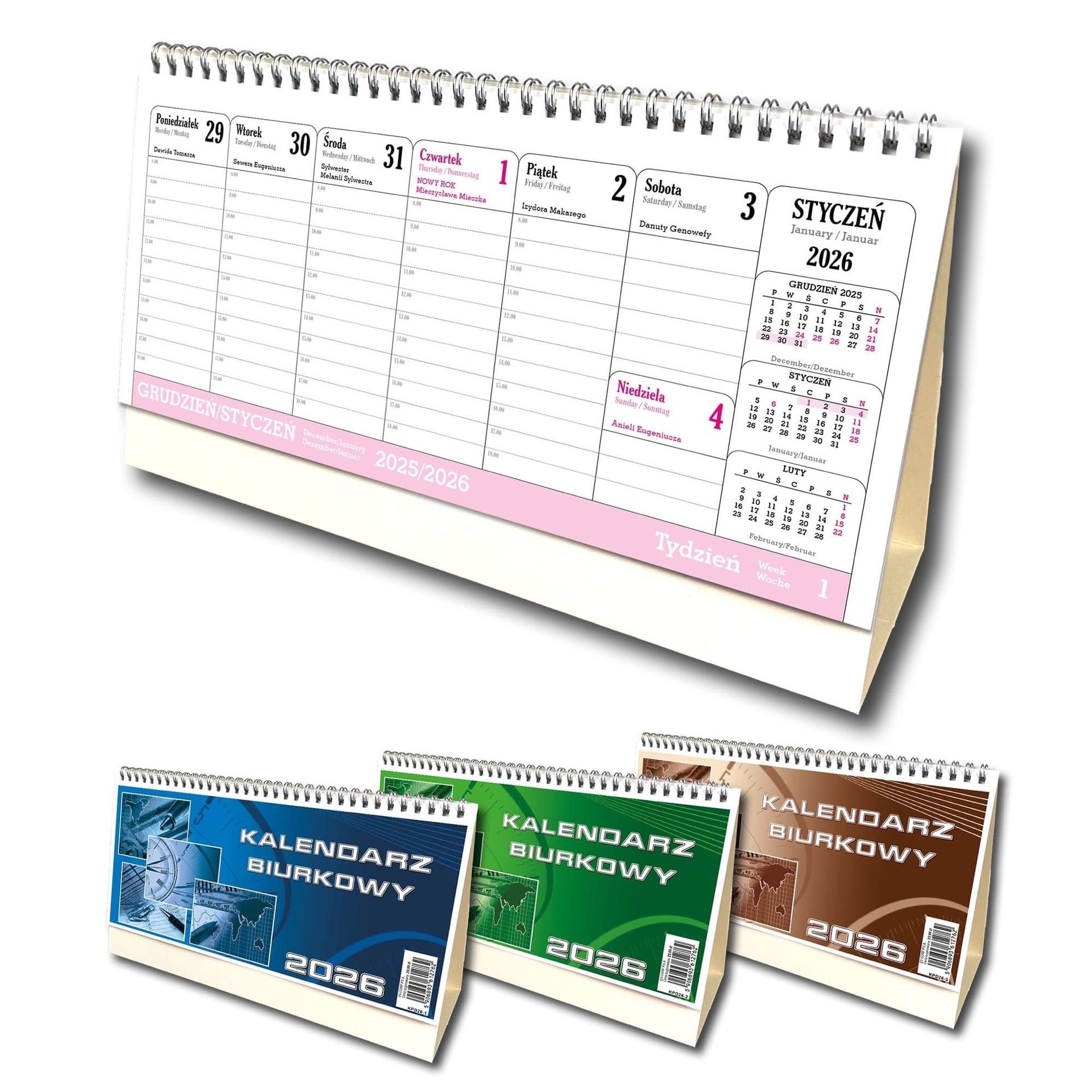 Kalendarz 2026 biurkowy poziom duży mix - kalendarz