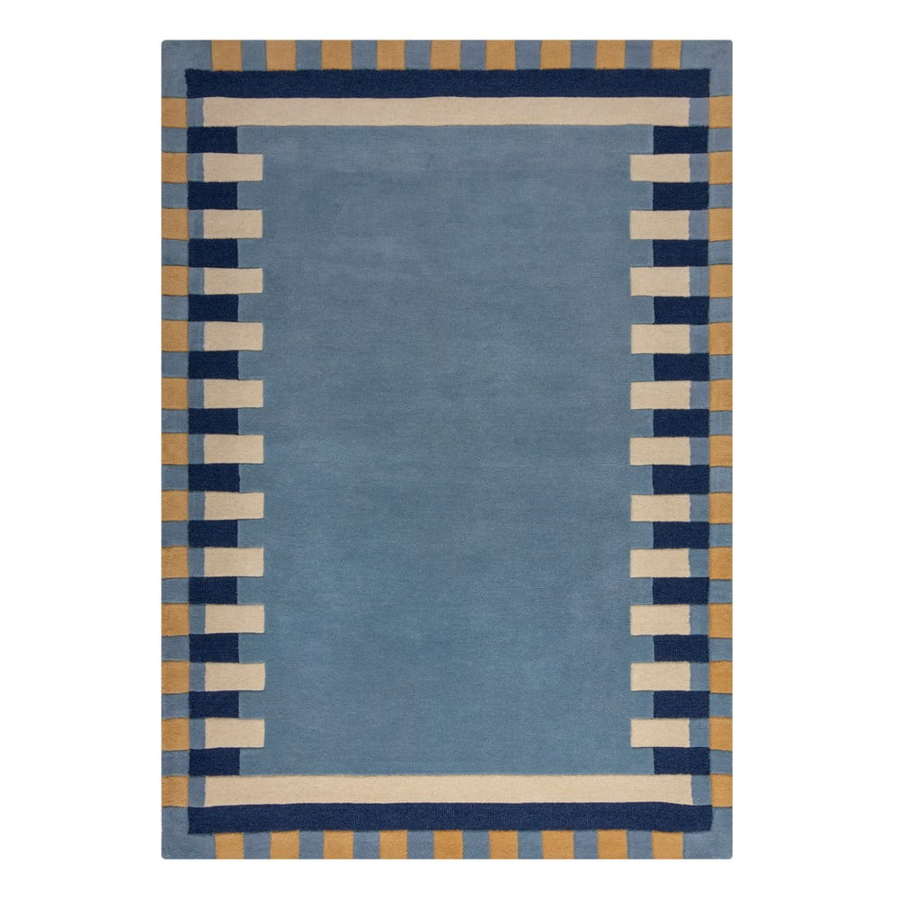 Niebieski wełniany dywan tkany ręcznie 200x290 cm Kai Wool Border – Flair Rugs
