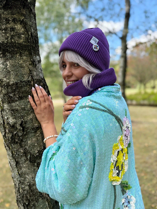Czapka beanie z bawełny logo kolorowe Fiolet