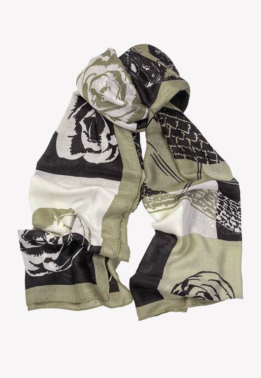 Lekki szal modny szalik wiskoza 100% czarno-beżowy 70x180 cm