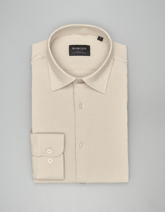 Koszula gonzaga 00581 długi rękaw beżowy slim fit