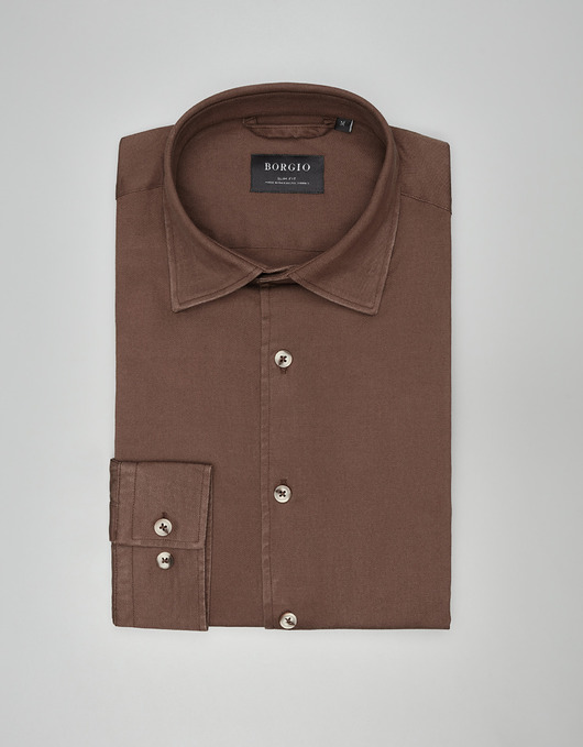 Koszula terranova 00555 długi rękaw brąz slim fit