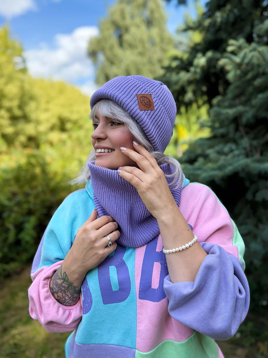 Bawełniana czapka beanie logo ekoskórka Jasny fiolet