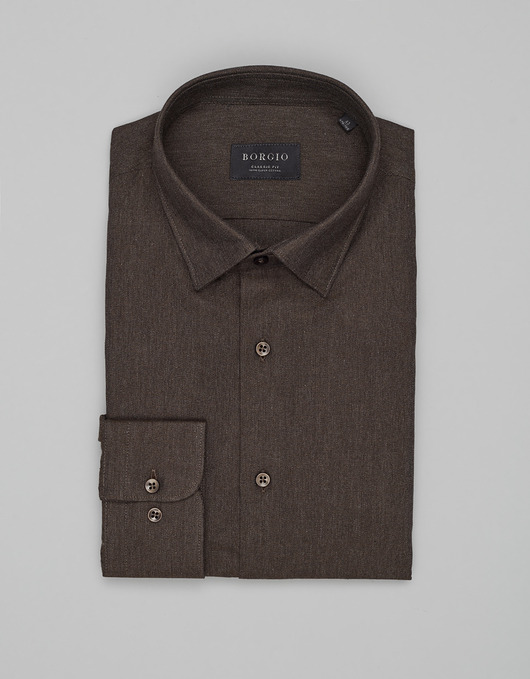 Koszula flero 00620 długi rękaw brąz classic fit