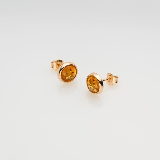 Kolczyki z bursztynem na wkrętki- srebro 925 złocone 24 karatowym złotem