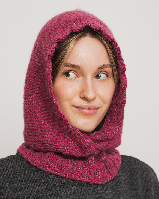 Balaclava DOLORES - malinowa / różowa - Handmade - Merino, alpaka, jedwab