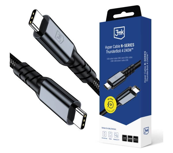 3mk Hyper Cable N-SERIES Thunderbolt 4 1m 48V/5A 40Gb/s 240W 8K60Hz Czarny