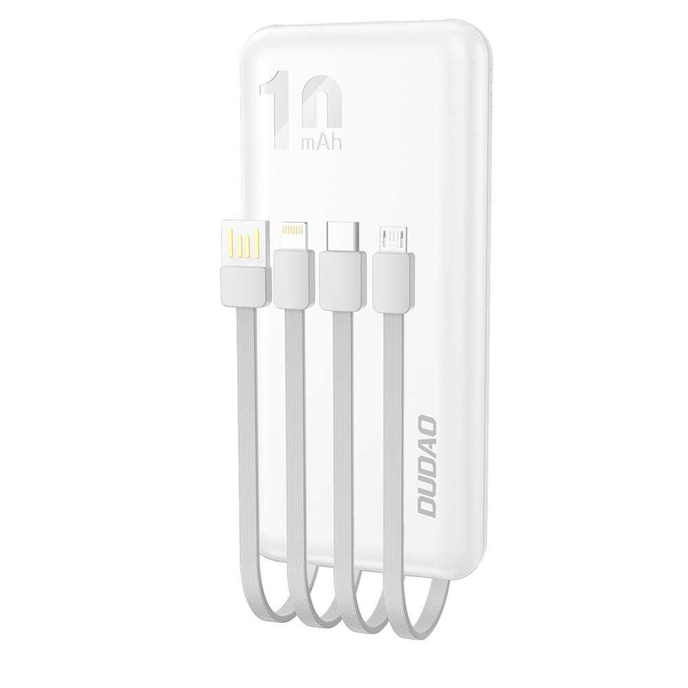 Dudao K6Pro uniwersalny powerbank 10000mAh z kablem USB, USB Typ C, Lightning biały (K6Pro-white)