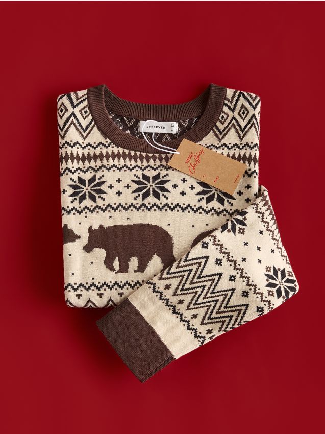 Reserved - Sweter ze świątecznym motywem - kremowy