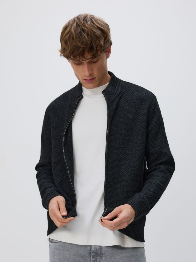 Reserved - Rozpinany sweter ze stójką - czarny