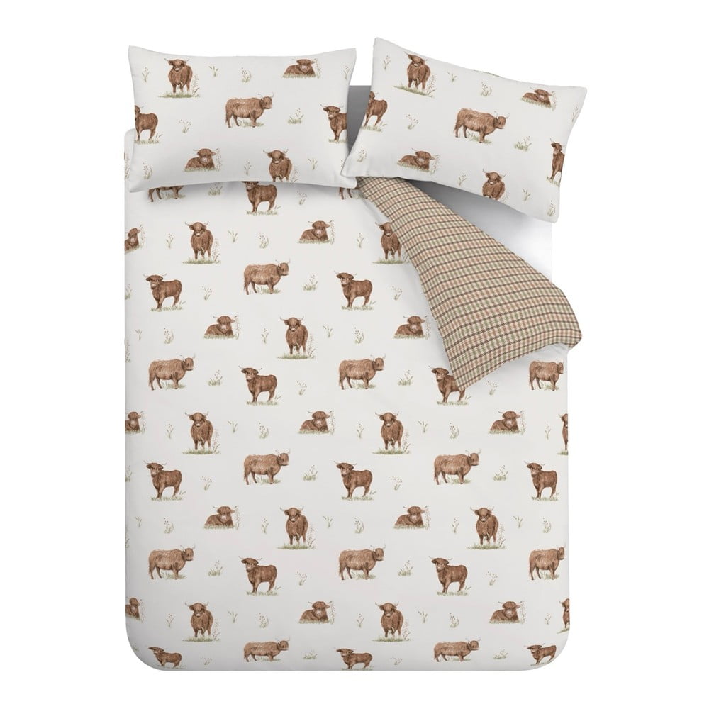Brązowo-beżowa pościel jednoosobowa 135x200 cm Angus Highland Cow – Catherine Lansfield