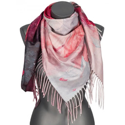 Chusta damska przejściowa KWIATEK na prezent z frędzlami RCC15-3 czerwony