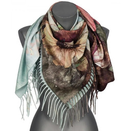 Chusta damska przejściowa KWIATEK na prezent z frędzlami RCC15-7 zielony