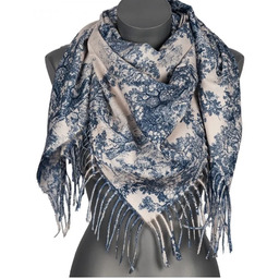 Chusta damska przejściowa VINTAGE na prezent z frędzlami RCC22-1 granatowy