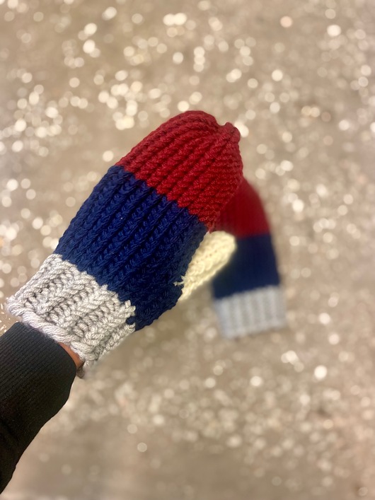 Rękawiczki jednopalczaste z wełny merino bordo/ ecru