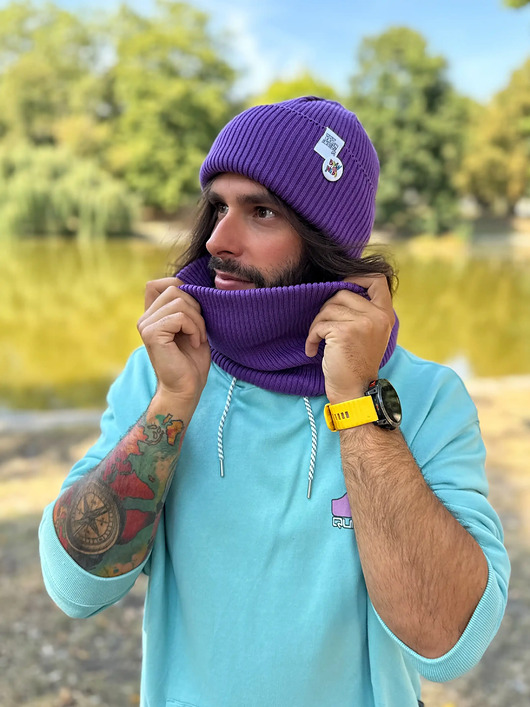 Męska czapka beanie z bawełny logo kolorowe Fiolet