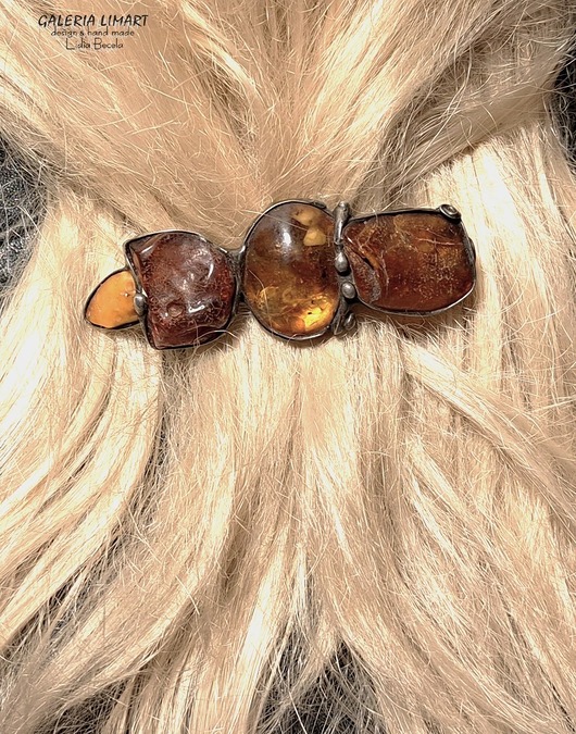 Spinka do włosów z bursztynu UNIKAT ręcznie robiony prezent lux
