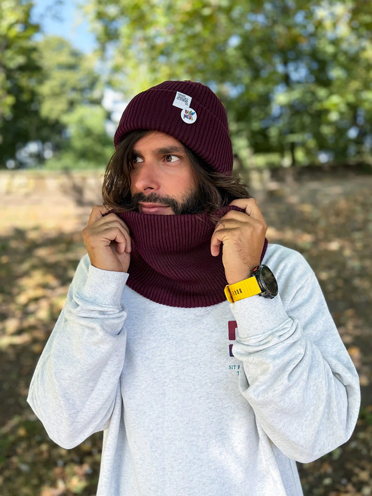 Męska czapka beanie z bawełny logo kolorowe Bordo