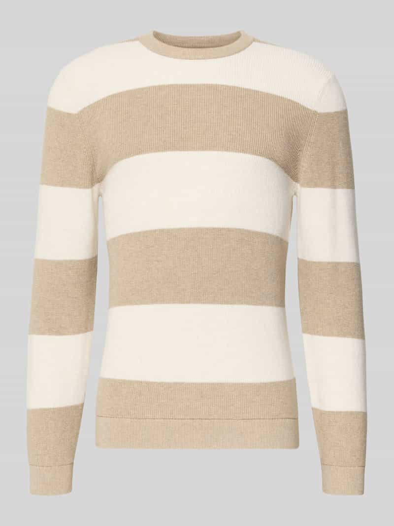 Sweter z dzianiny ze wzorem w paski i okrągłym dekoltem